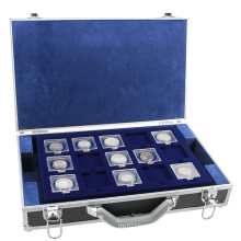 waterproof shockproof aluminum coin case with blue velvet trays